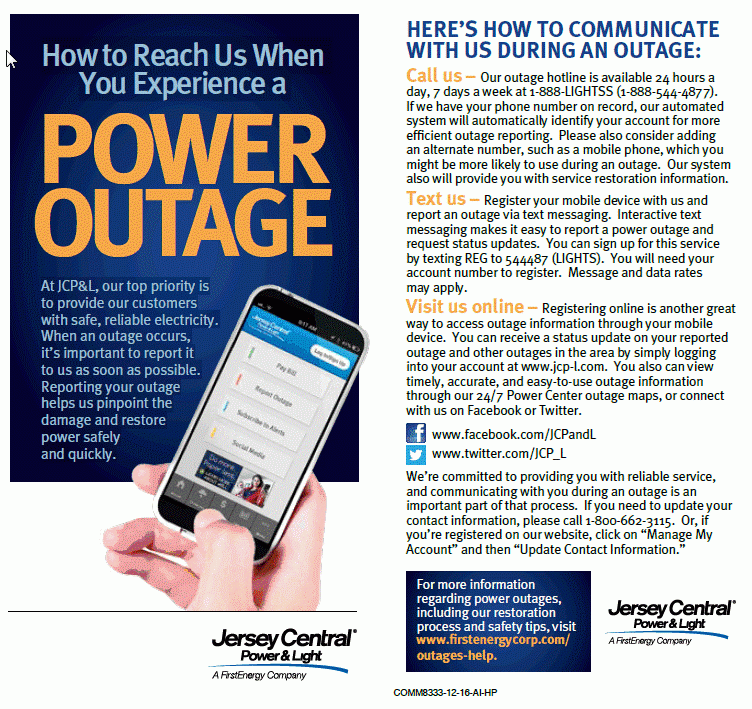 How To Contact Jcp L In Case Of Power Outage Neptune Township